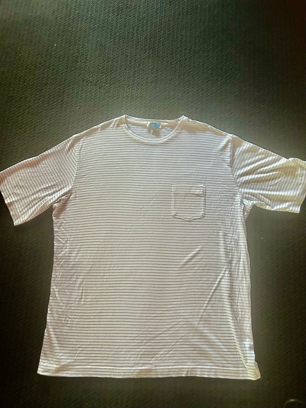 Peter Millar White Tee with Subtle Horizontal Stripes and Chest Pocket